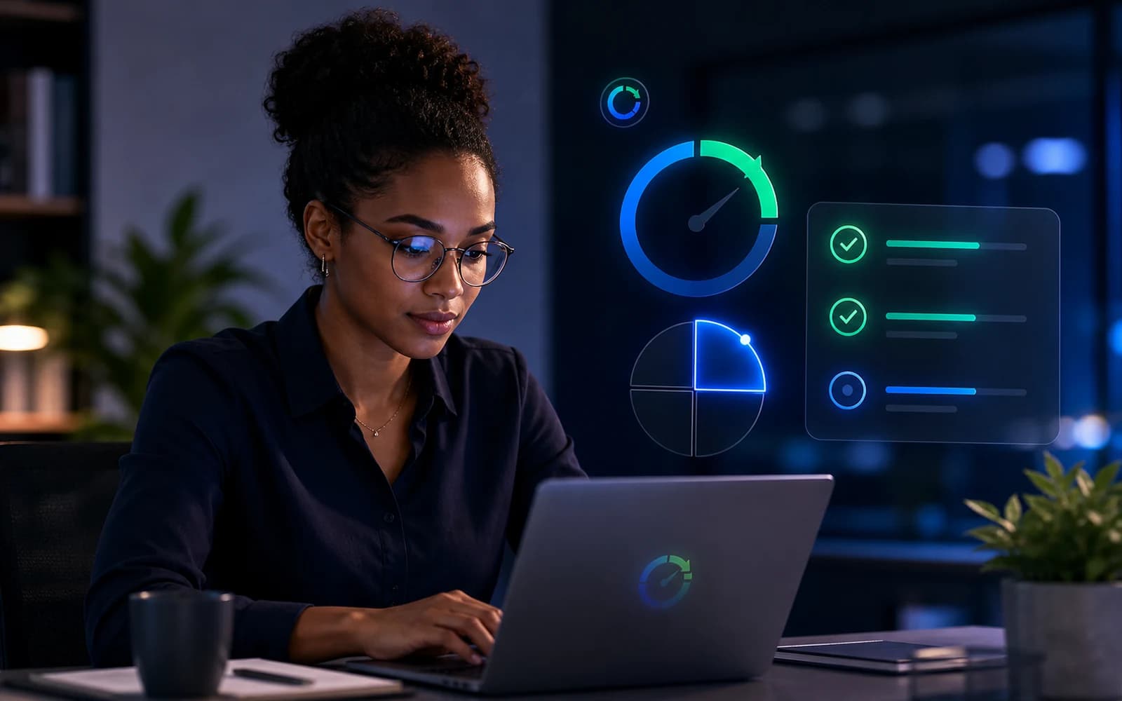 Focused employee completing HourLoop task blocks