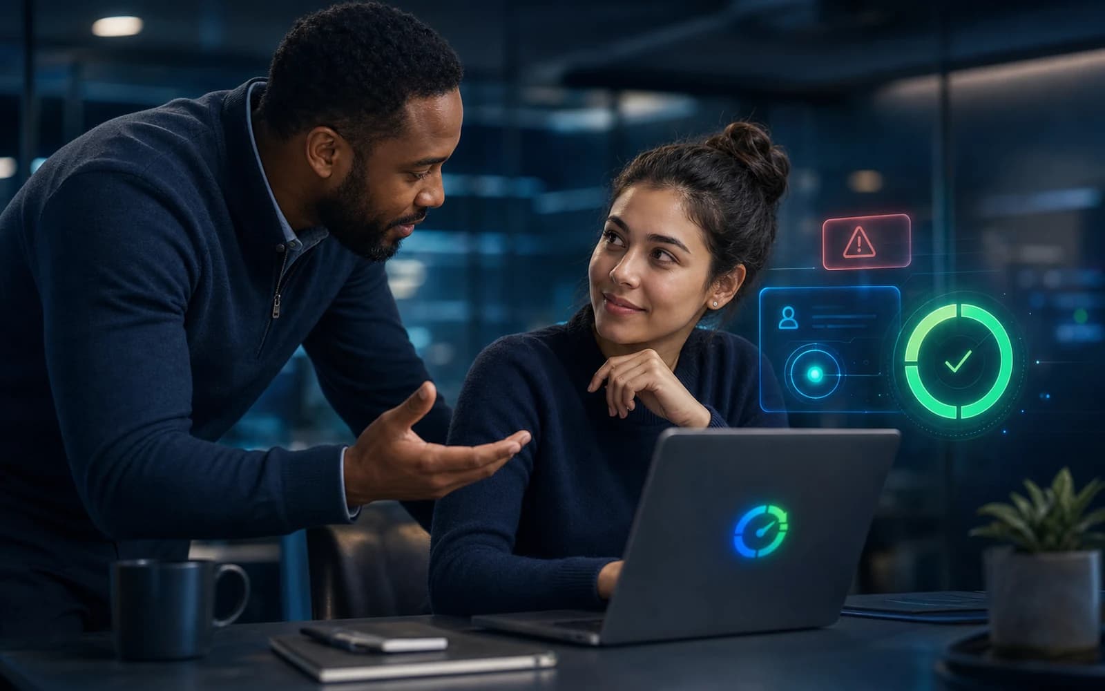 Manager coaching an employee through a blocker